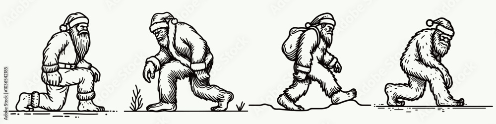 Naklejka premium Bigfoot in Santa Claus Costume Leaning