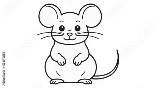 cute cartoon mouse outline vector illustration, Cute Cartoon Mouse in Black and White Line Art Illustration, Adorable cartoon depiction of a mouse created in minimalist black and white style