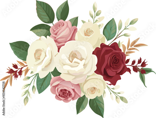 Elegant Floral Bouquet with White, Pink, and Red Roses