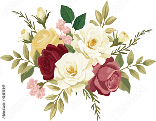 Romantic Floral Arrangement with Roses and Greenery