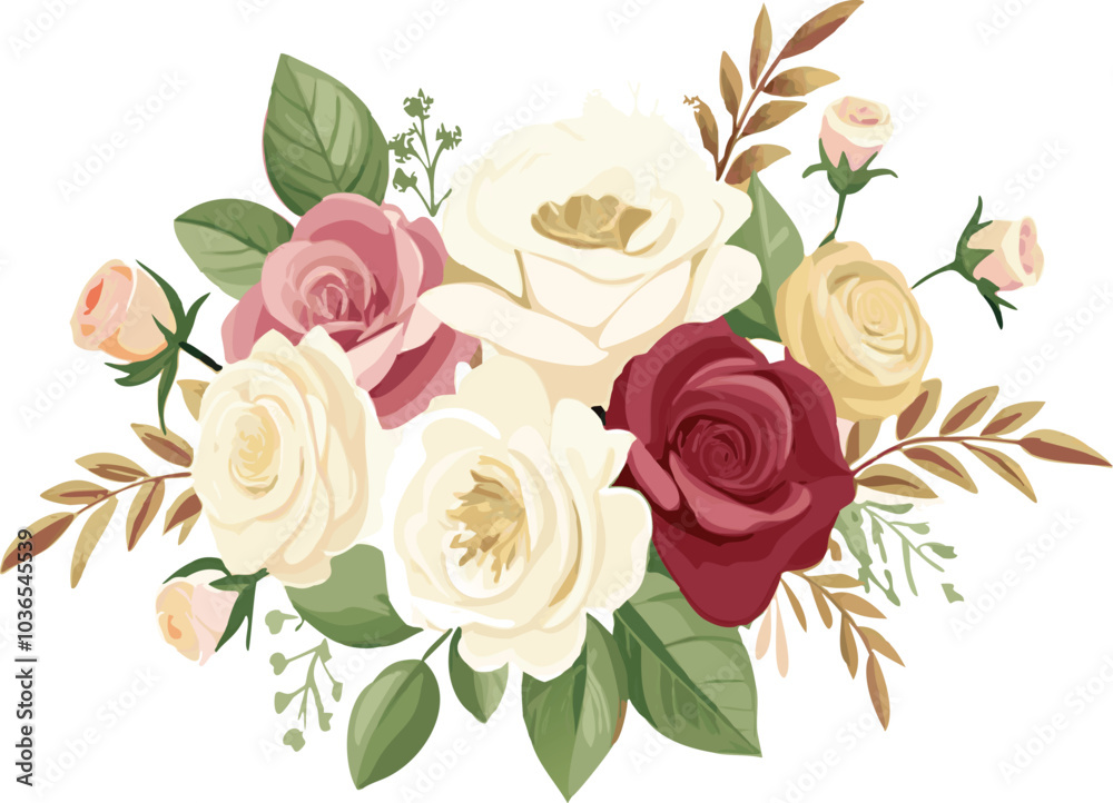 Fototapeta premium Elegant Floral Bouquet with White, Pink, and Red Roses