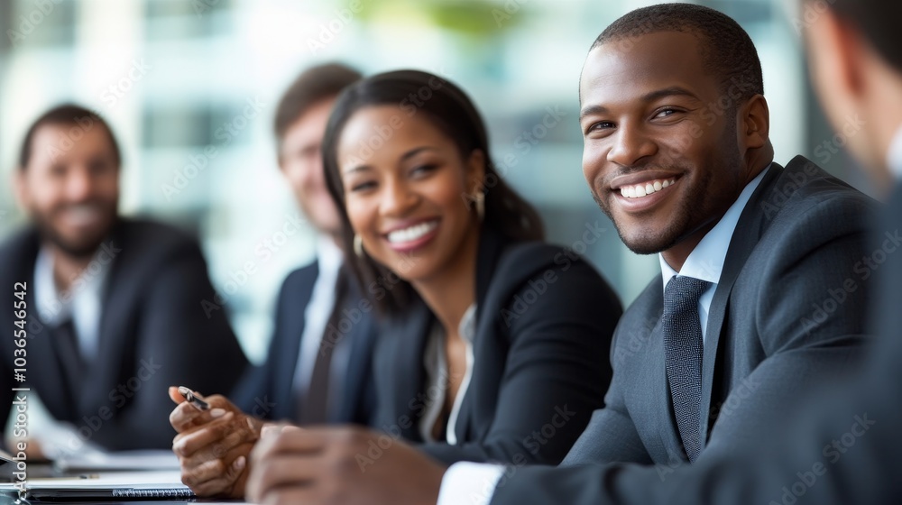 Happy businesspeople talking to each other before an interview, Generative AI