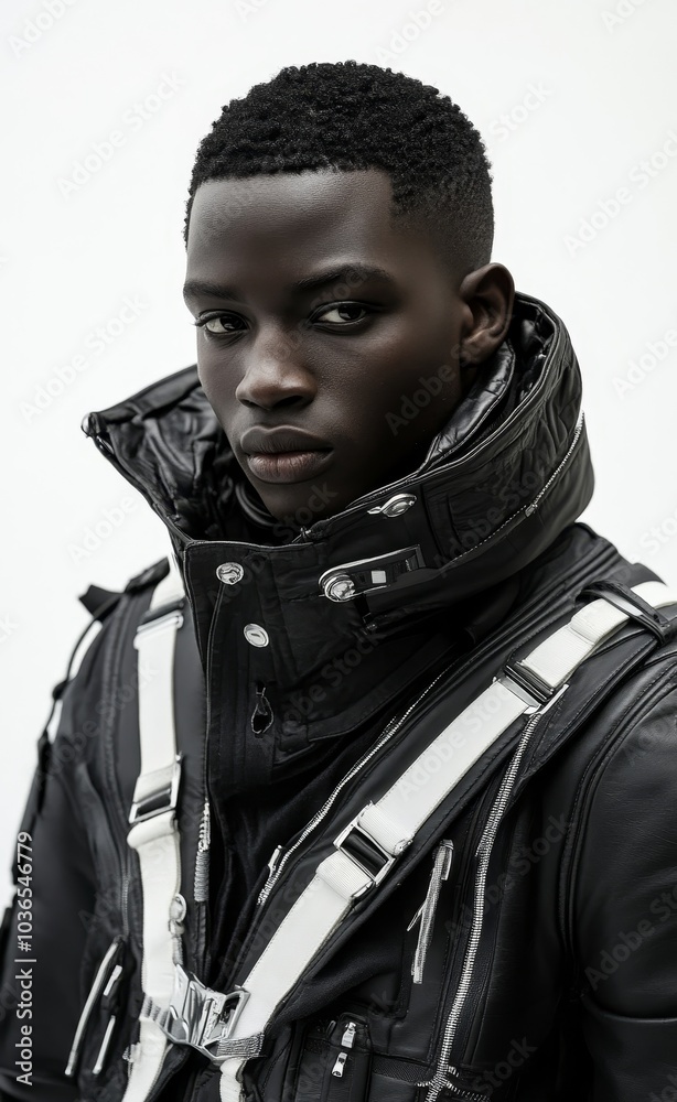 African man in futuristic style clothing, Generative AI