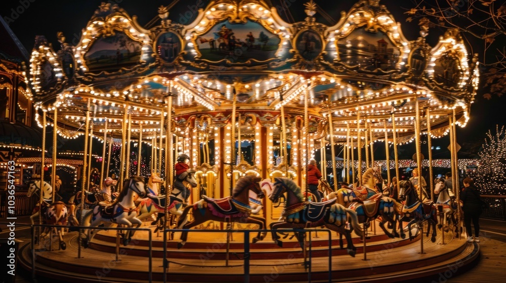 Obraz premium Illuminated Carousel at Night