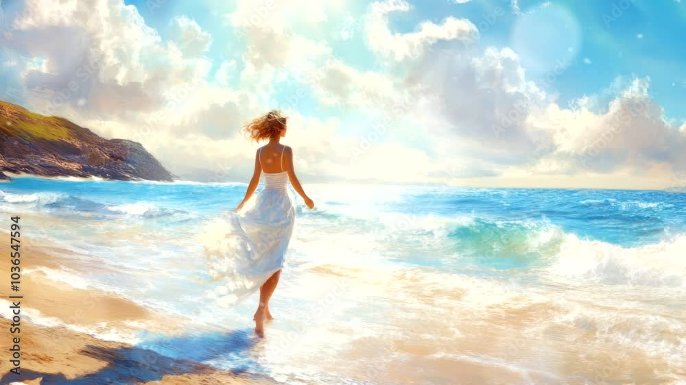 a beautiful woman who is enjoying the beauty of the beach, and walking on the beach looks graceful a beautiful woman who is enjoying the beauty of the beach, and walking on the beach looks graceful