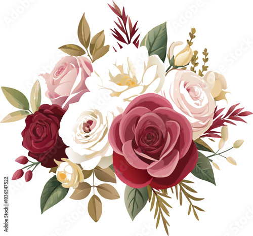 Floral Bouquet of Roses in White, Pink, and Red