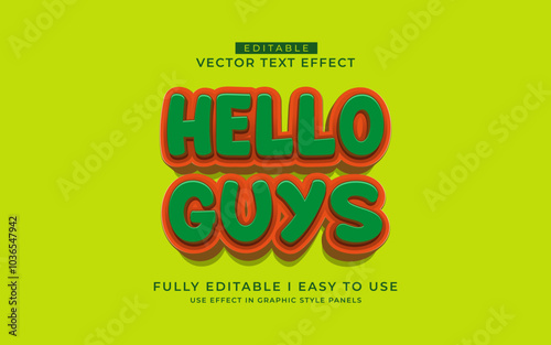 3d editable hello guys text effect graphic style template
