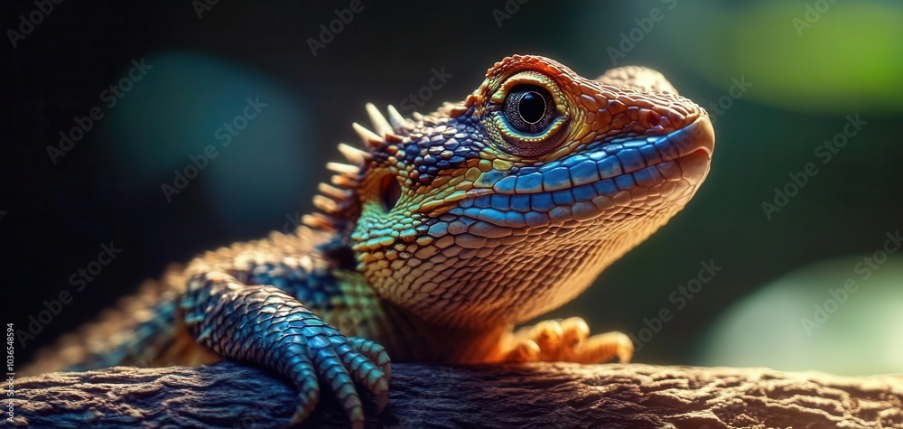 Closeup of a reptile interacting with its environment, showcasing specific behavioral patterns