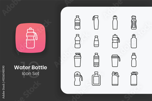 Outline water bottle icon design set