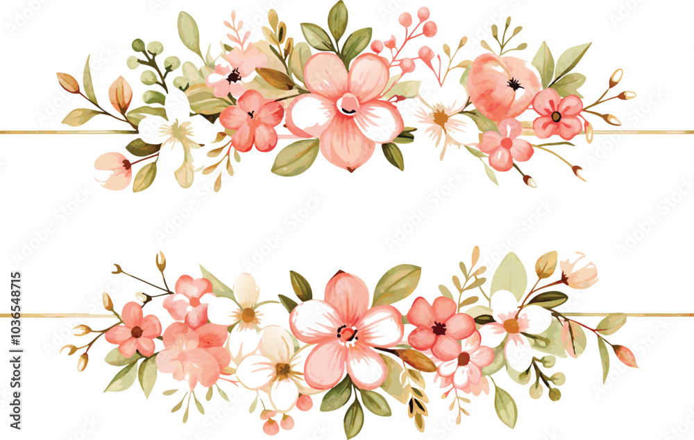 Obraz premium Watercolor Floral Border With Delicate Flowers