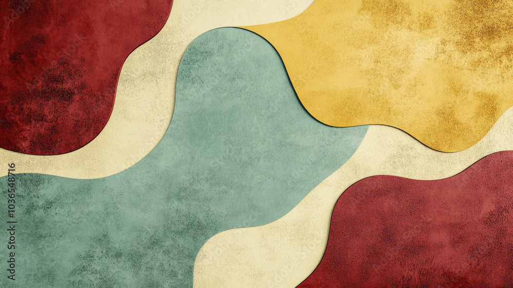 Colorful abstract geometric shapes with textured background in red yellow and teal tones Colorful abstract geometric shapes with textured background in red yellow and teal tones