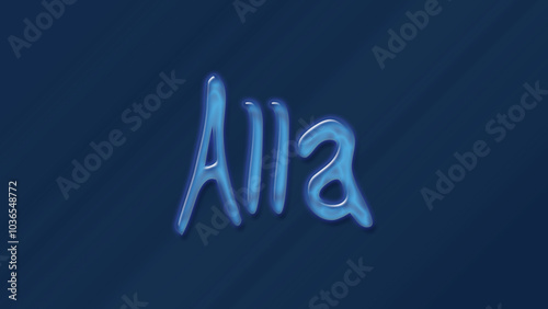 Water bubble 3D text effect of name Alla 0n blue background.