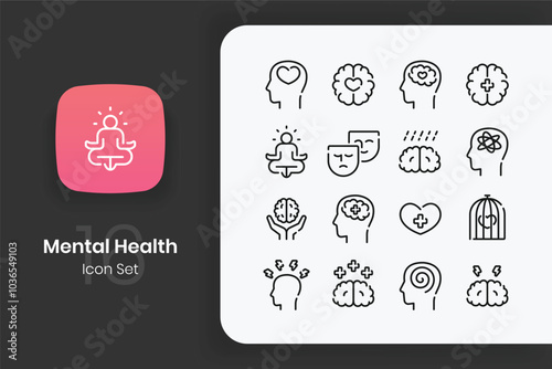 Outline mental health icon design set