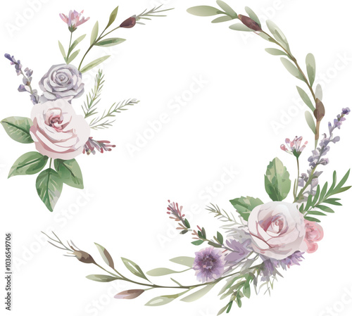 Watercolor Floral Wreath with White Roses