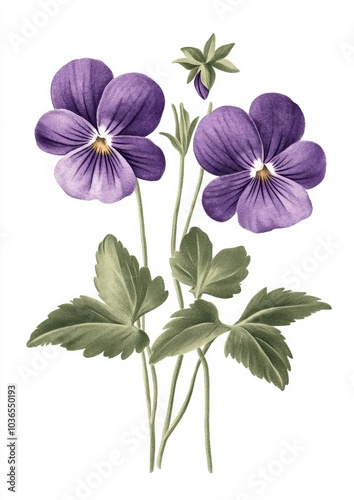flower illustration in vintage style art, isolated on white background