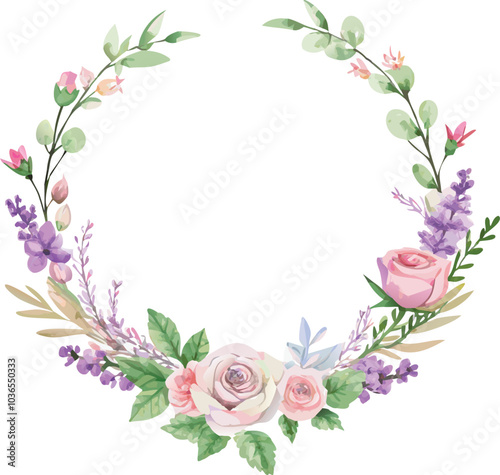 Floral Wreath with Pink Roses and Lavender