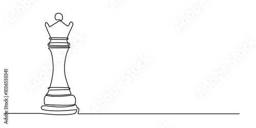 one continuous line drawing of the chess queen.one line drawing of the queen in the game of chess.single line vector illustration of chess pieces.isolated white background
