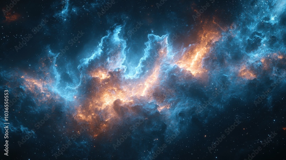 Vibrant cosmic nebula with swirling clouds and bright stars in deep space Vibrant cosmic nebula with swirling clouds and bright stars in deep space