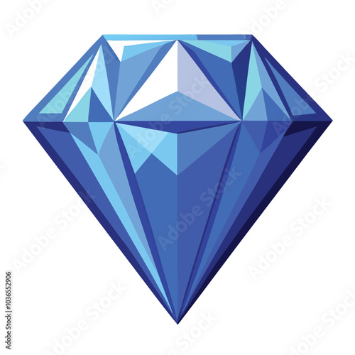 Blue Diamond Digital Drawing in Watercolor Style, Elegant Illustration on White Background.