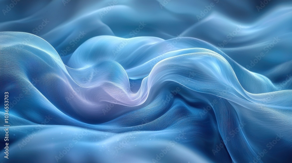 Soft flowing fabric in shades of blue gently rippling under soft light in a serene and calming atmosphere Soft flowing fabric in shades of blue gently rippling under soft light in a serene and calming atmosphere