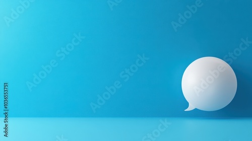 White speech bubble on a bright blue background, symbolizing conversation, interaction, and communication ideas.