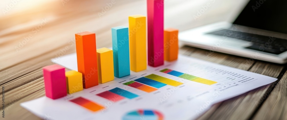 A colorful bar graph on top of financial documents, representing growth and success in business or psychology. A colorful bar graph on top of financial documents, representing growth and success in business or psychology.