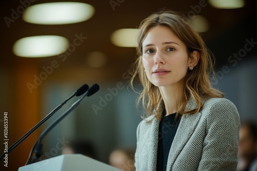 Obraz na płótnie Businesswoman speaking from a podium, Generative AI w salonie