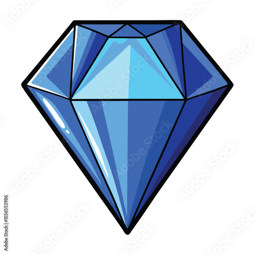 Blue Diamond Digital Drawing in Watercolor Style, Elegant Illustration on White Background.