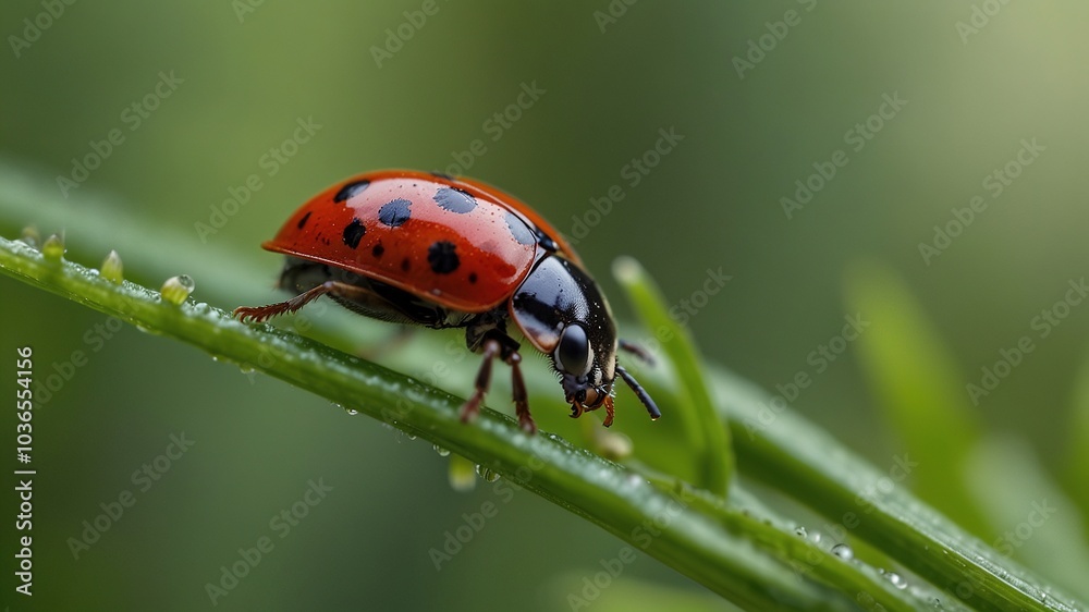 A scarlet speck on emerald's crest, a ladybug basks in summer's bliss. A scarlet speck on emerald's crest, a ladybug basks in summer's bliss.