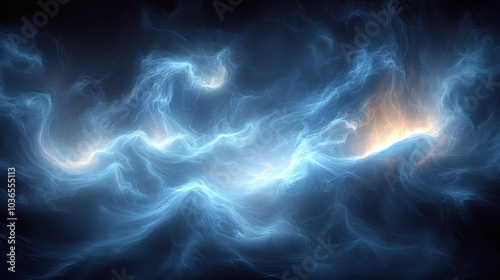 Abstract swirling patterns of blue and orange light resembling cosmic phenomena in a dark background