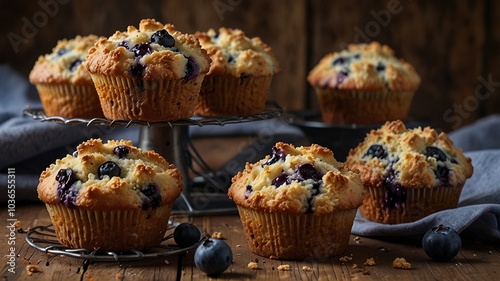 Indulge in muffin heaven with blueberry bonanzas boasting a delectable streusel crumb crust and an explosion of juicy berries.