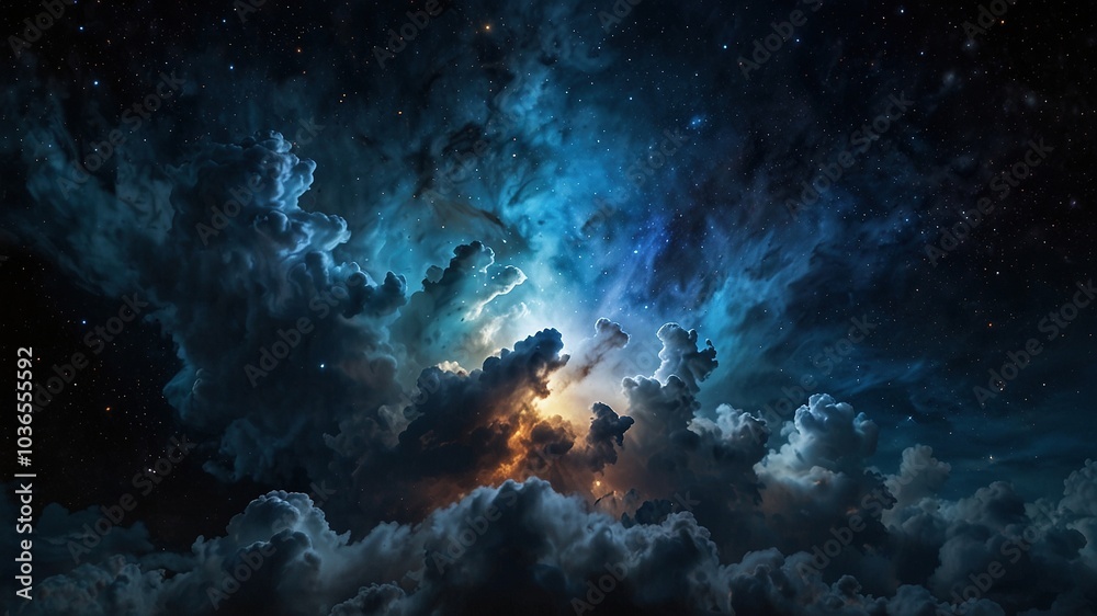 Nebulae tapestry woven with cosmic blue hues.