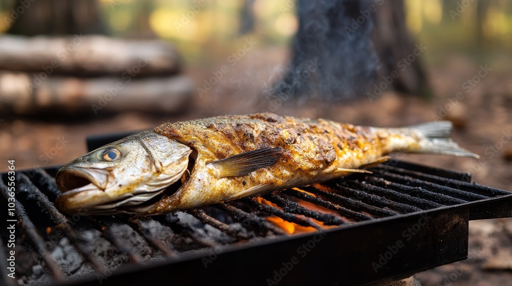 Grilled Fish on a BBQ Grill.