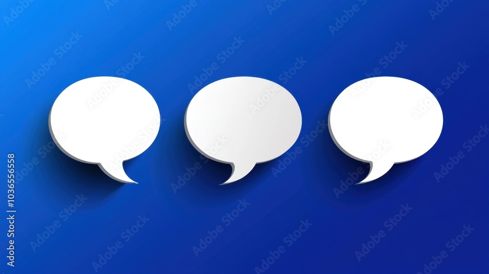 White dialogue bubble set on a striking blue background, ideal for messaging and social interaction themes. White dialogue bubble set on a striking blue background, ideal for messaging and social interaction themes.