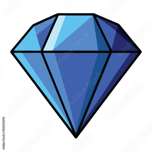 Blue Diamond Digital Drawing in Watercolor Style, Elegant Illustration on White Background.