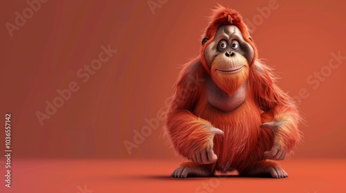 3D Minimalist Orangutan on Colorful Background photo