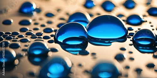 vibrant blue water dew drop on golden sparkle floor and light