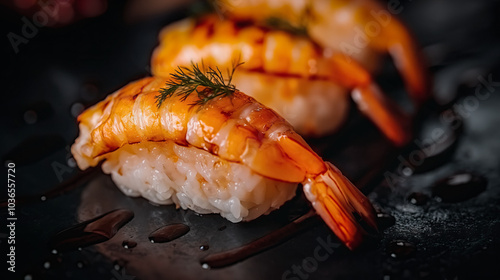 A fresh sushi, black enviro...