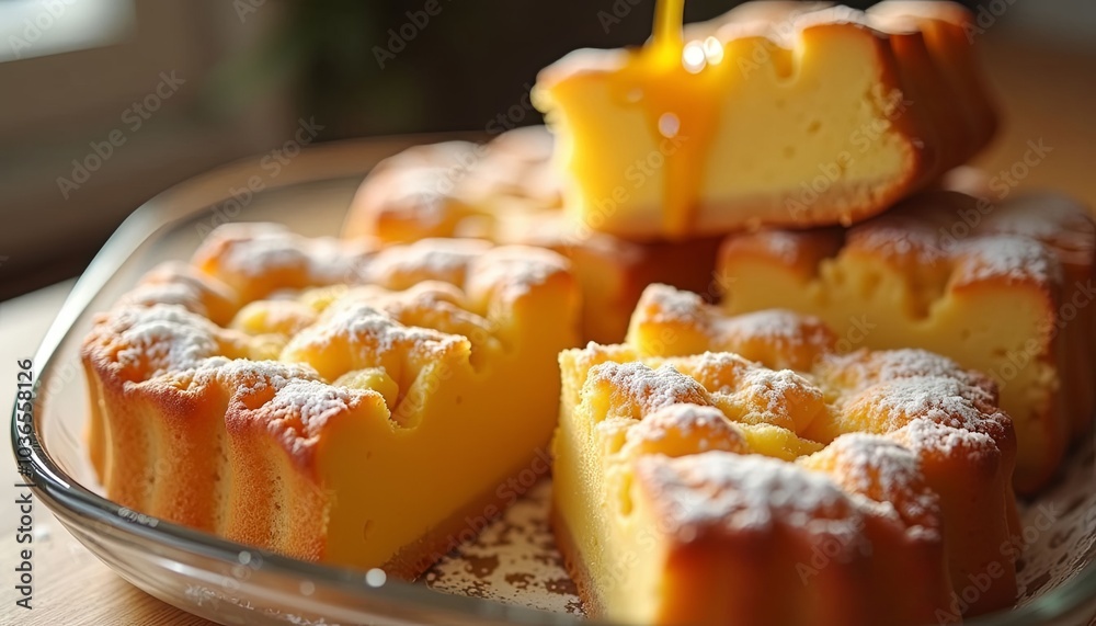 Mouthwatering Lemon Bars with Drizzling Honey on Rustic Wooden Board with Autumn Decor Mouthwatering Lemon Bars with Drizzling Honey on Rustic Wooden Board with Autumn Decor