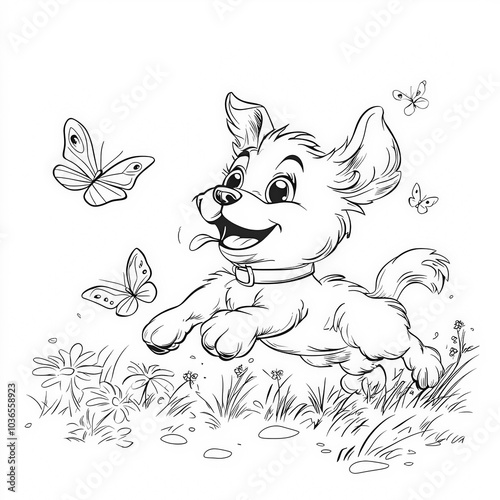A playful puppy chasing but...