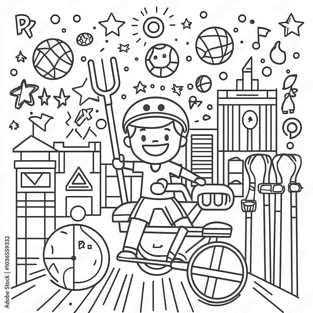 Obraz premium A sports day with various games and activities, coloring page for kids, simple outline illustration. Coloring book, simple lines.