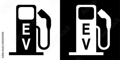 ofvs749 OutlineFilledVectorSign ofvs - electric ev charging station vector icon . electrical vehicle parking sign . isolated transparent . black outline and filled version . AI 10 / EPS / PNG . g12095 photo