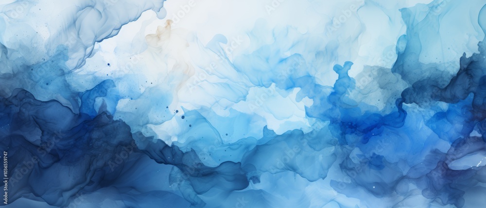 Blue Watercolor Background with Fluid Patterns Blue Watercolor Background with Fluid Patterns