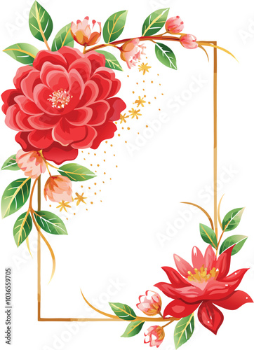 Floral Frame with Red Flowers and Gold