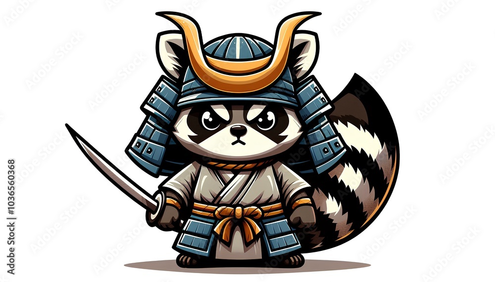 Fototapeta premium Cartoon Samurai Raccoon Hero