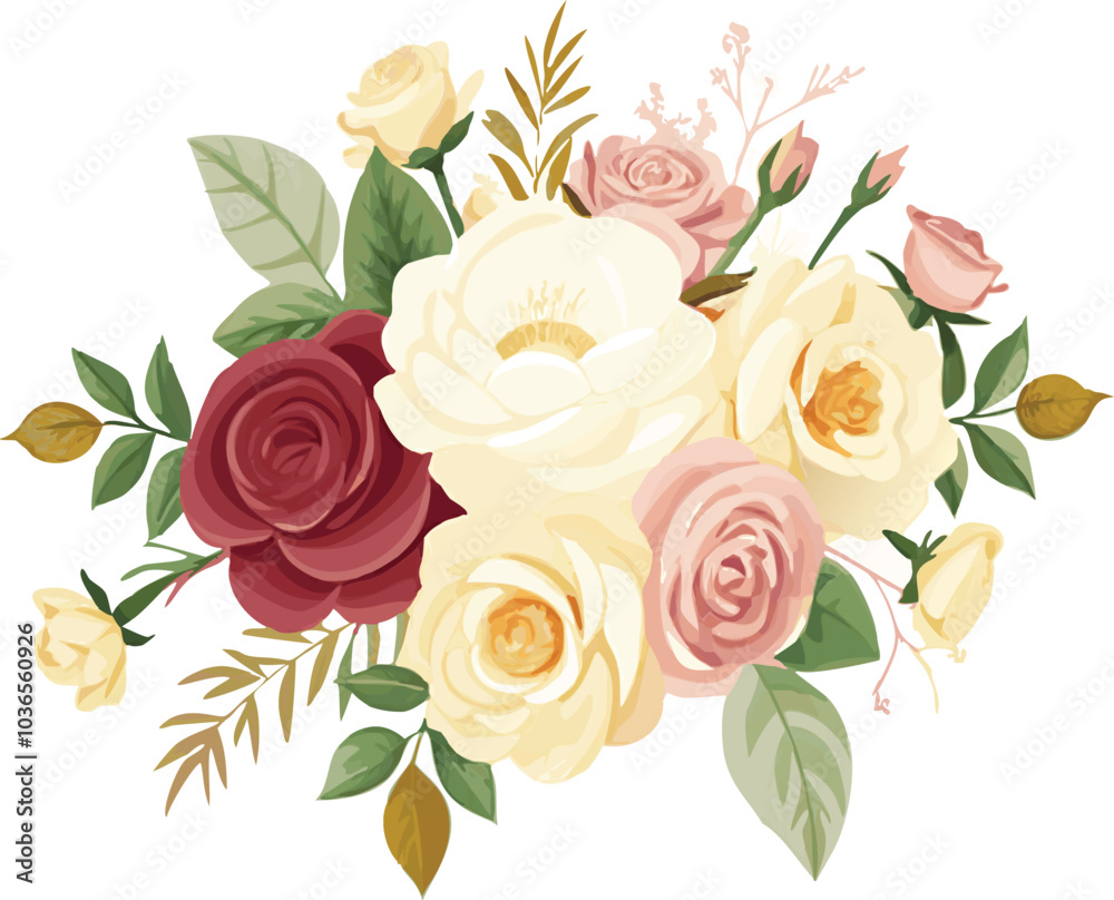 Fototapeta premium Beautiful Floral Arrangement with Roses and Greenery
