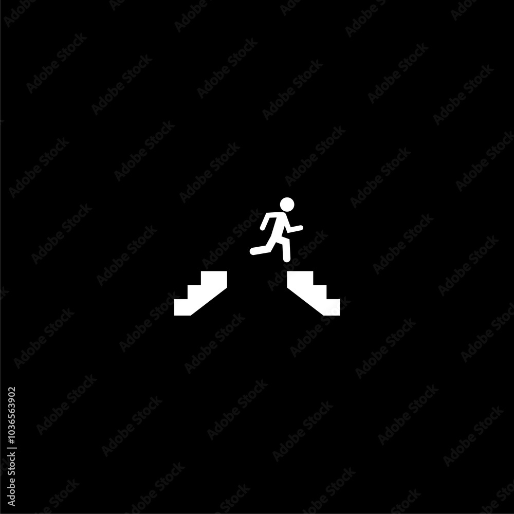 Man jumping over the abyss icon isolated on dark background