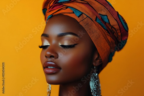 Stylish African woman wearing a cultural attire in a studio, Generative AI