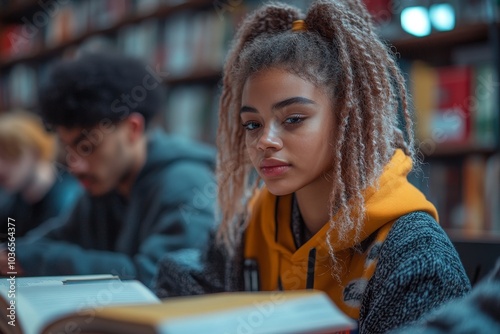 Students studying with books in classroom, Generative AI