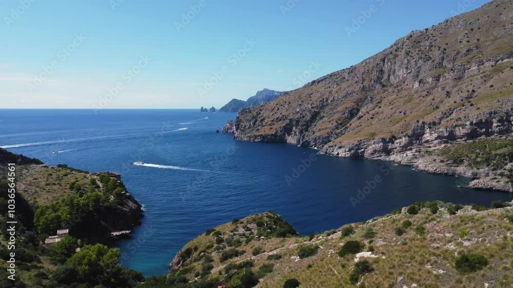 Drone view on Baia Di Ieranto, Nerano, Naples, Italy Drone view on Baia Di Ieranto, Nerano, Naples, Italy